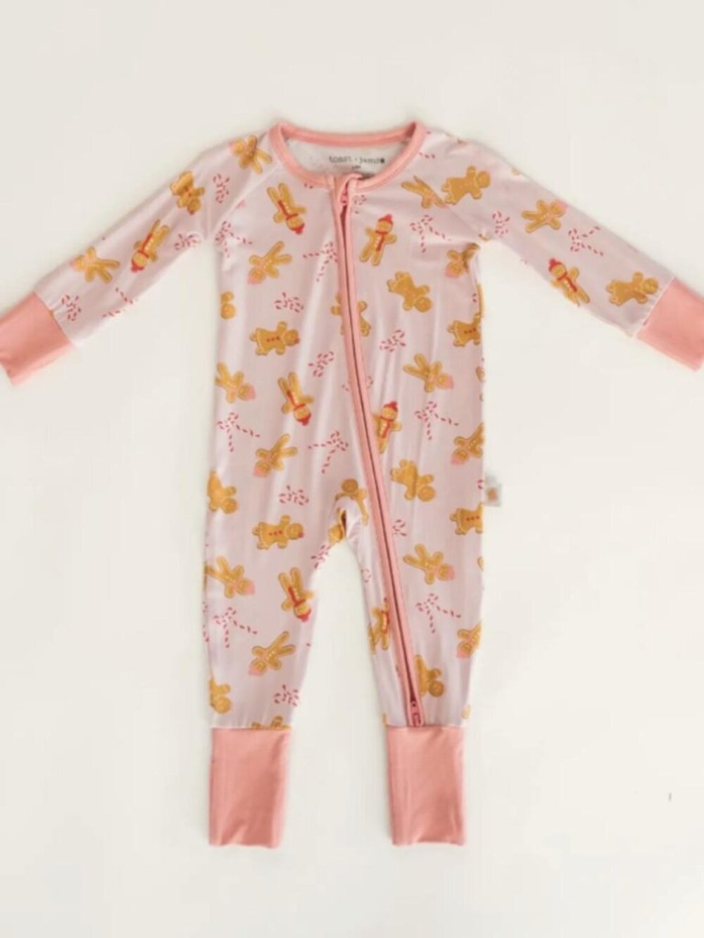 Toast + Jams Bamboo Zippy 3–6M | Pink Gingerbread Double Zipper Romper